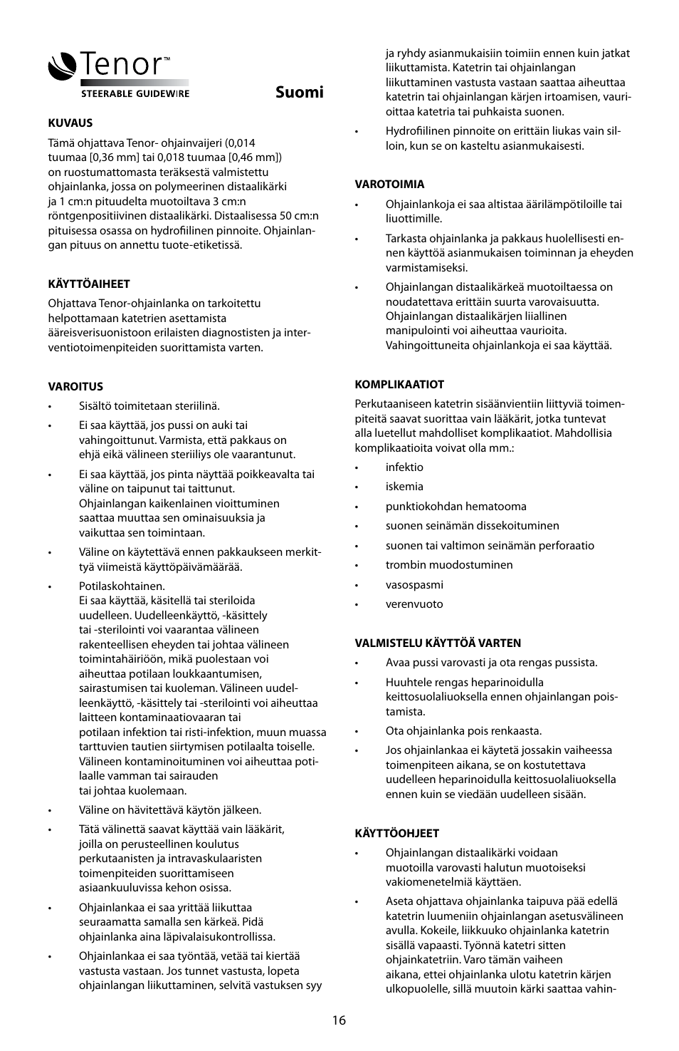 Suomi | Merit Medical Tenor Steerable Guidewire IFU User Manual | Page 18 / 49