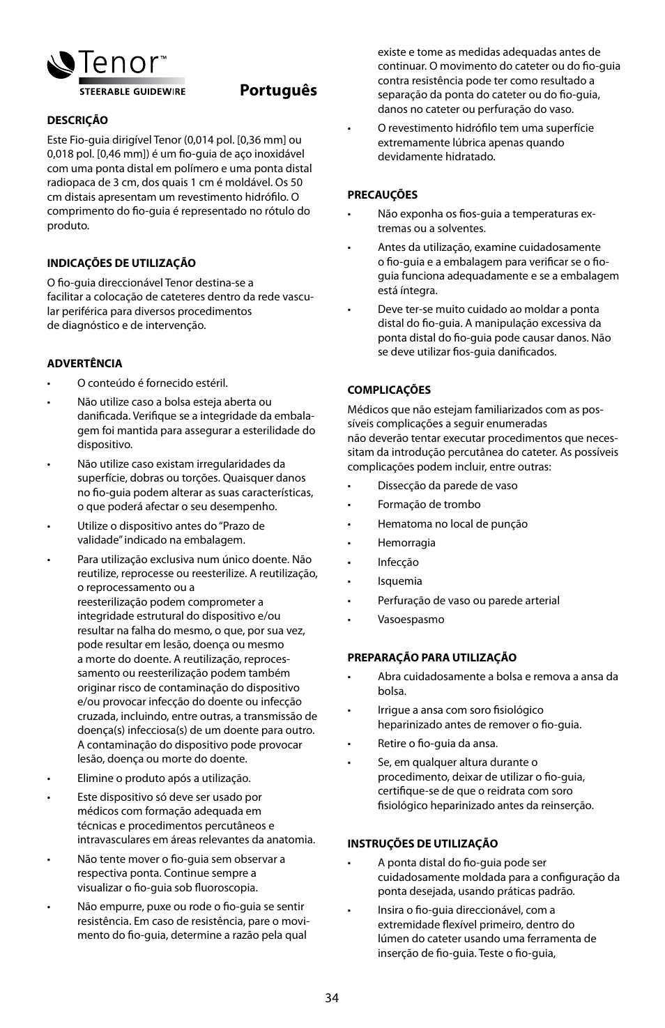 Português | Merit Medical Tenor Steerable Guidewire IFU User Manual | Page 36 / 49
