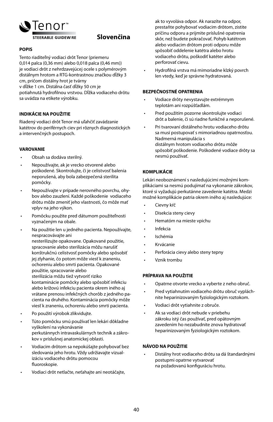 Slovenčina | Merit Medical Tenor Steerable Guidewire IFU User Manual | Page 42 / 49