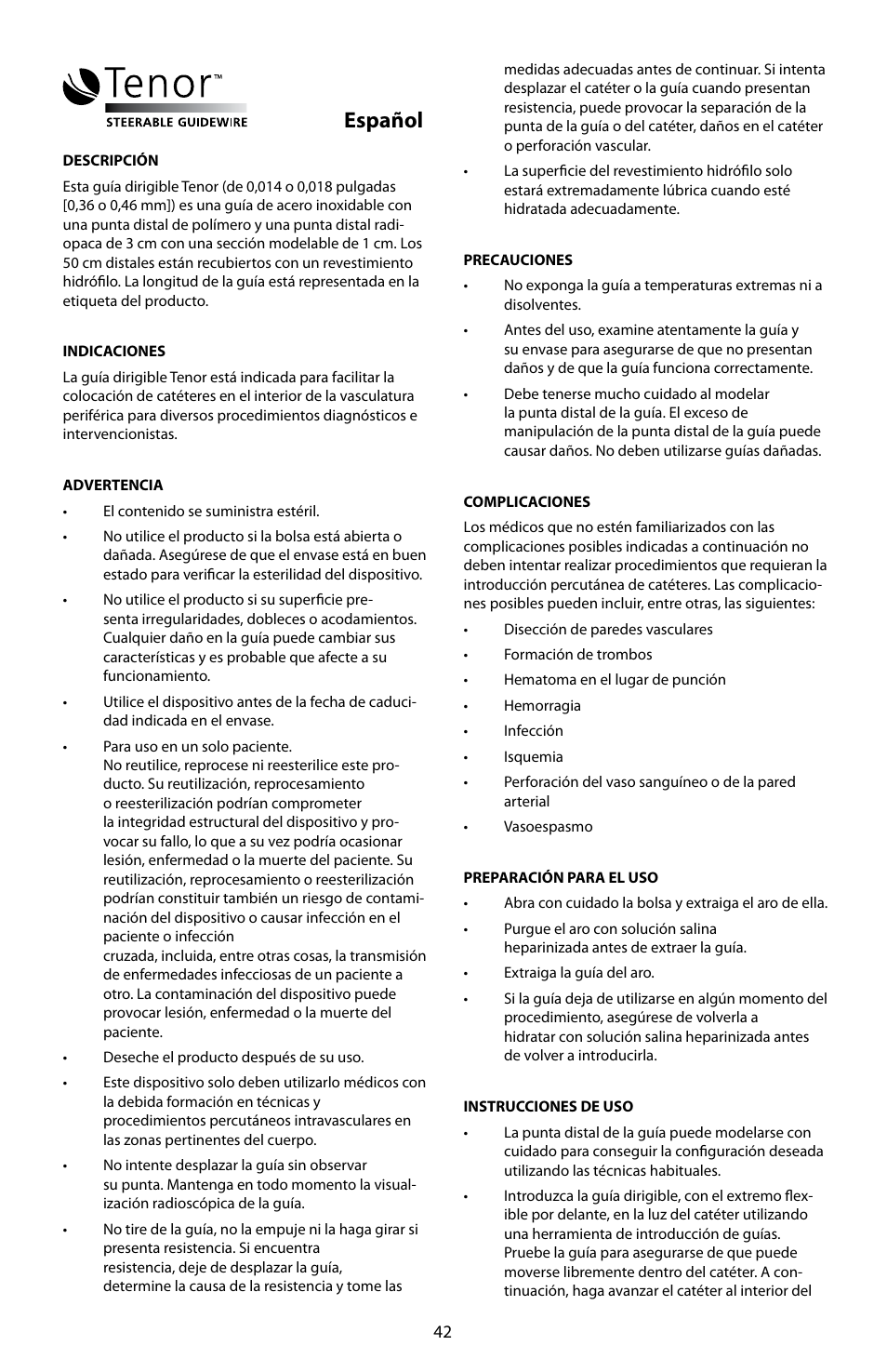 Español | Merit Medical Tenor Steerable Guidewire IFU User Manual | Page 44 / 49