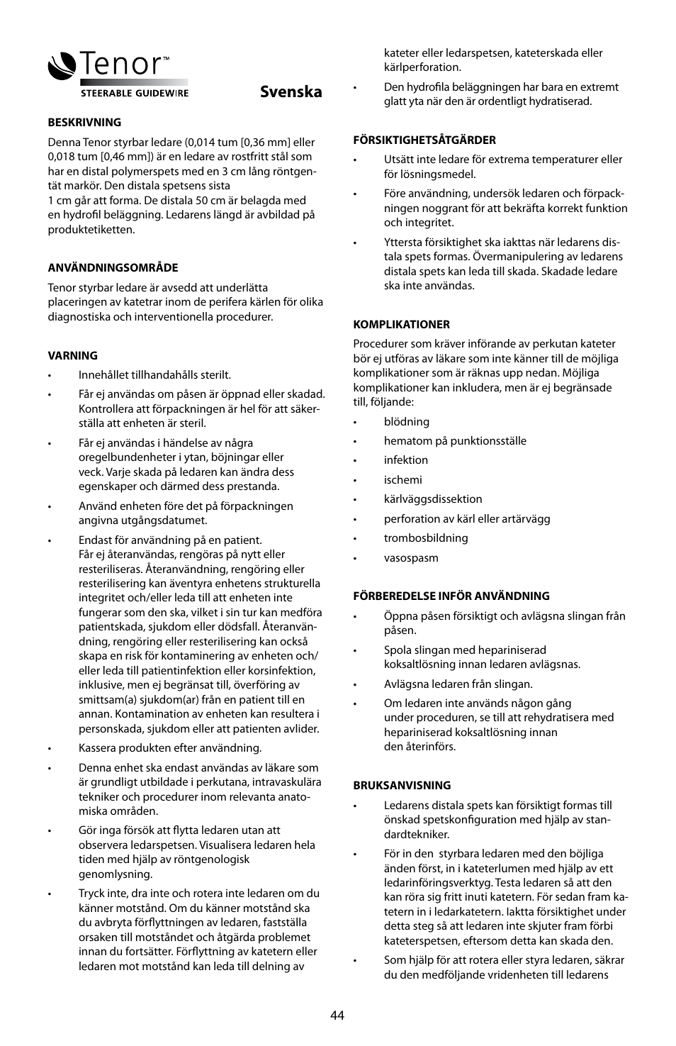 Svenska | Merit Medical Tenor Steerable Guidewire IFU User Manual | Page 46 / 49