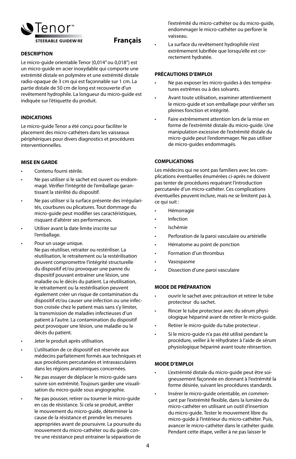 Français | Merit Medical Tenor Steerable Guidewire IFU User Manual | Page 6 / 49