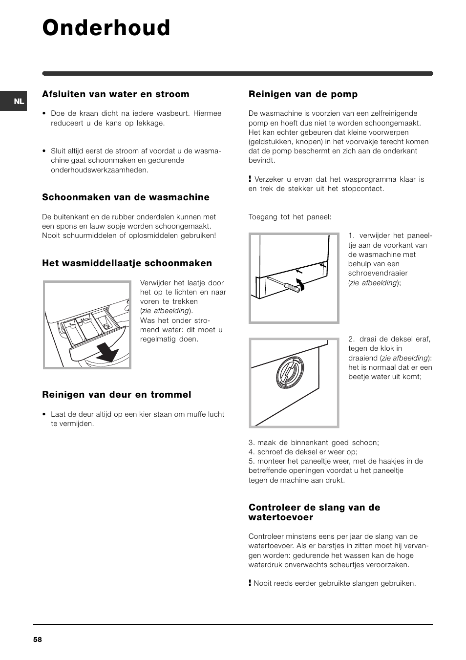 Onderhoud | Indesit WIN 121 User Manual | Page 58 / 72