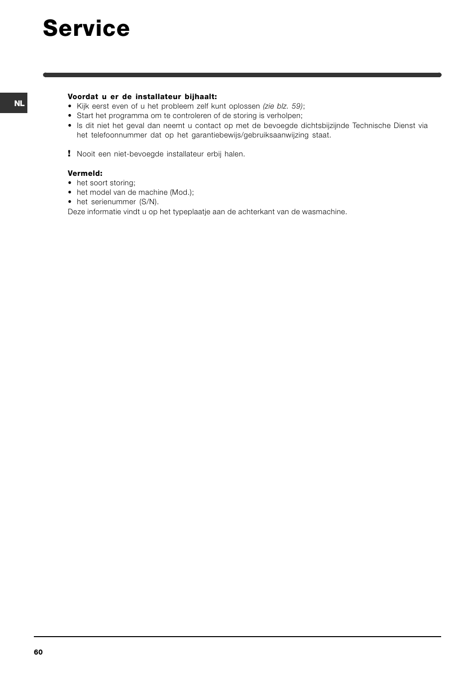 Service | Indesit WIN 121 User Manual | Page 60 / 72
