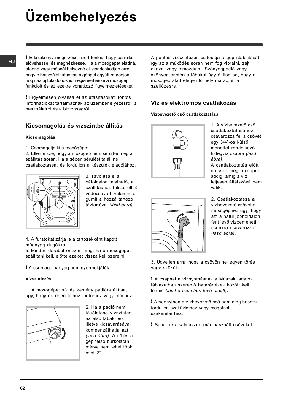 Üzembehelyezés | Indesit WIN 121 User Manual | Page 62 / 72