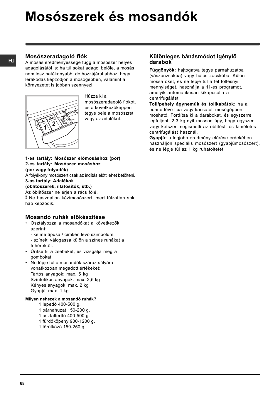 Mosószerek és mosandók | Indesit WIN 121 User Manual | Page 68 / 72