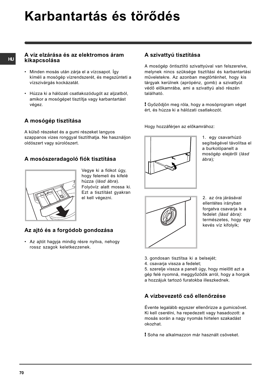 Karbantartás és törõdés | Indesit WIN 121 User Manual | Page 70 / 72
