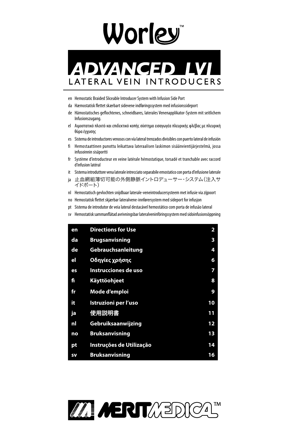 Merit Medical Worley Advanced LVI Lateral Vein Introducers User Manual | 20 pages