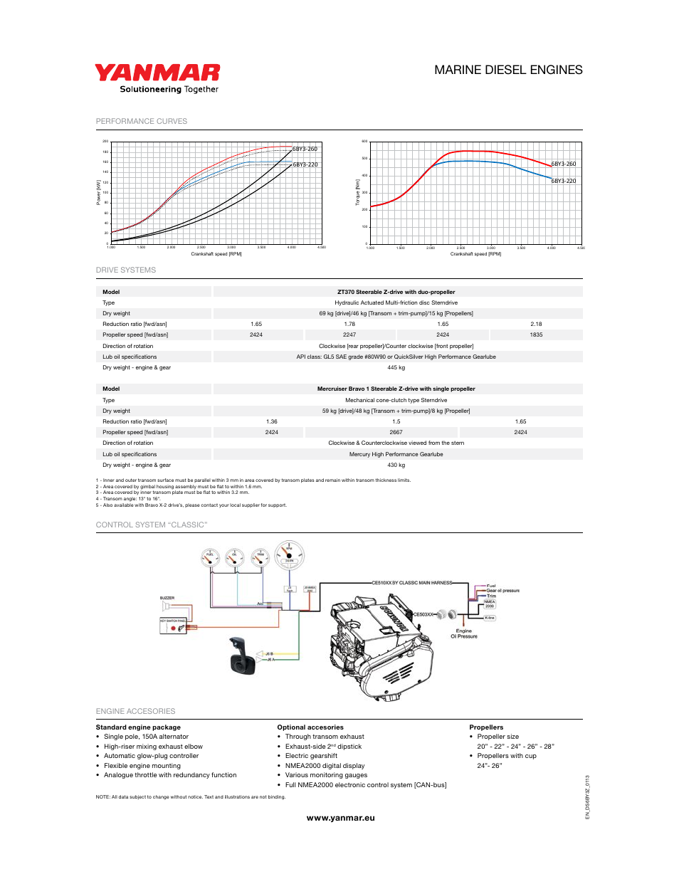 Marine diesel engines, Performance curves drive systems model, Model | Control system "classic" engine accesories | MJM Yachts 36z Express User Manual | Page 14 / 62