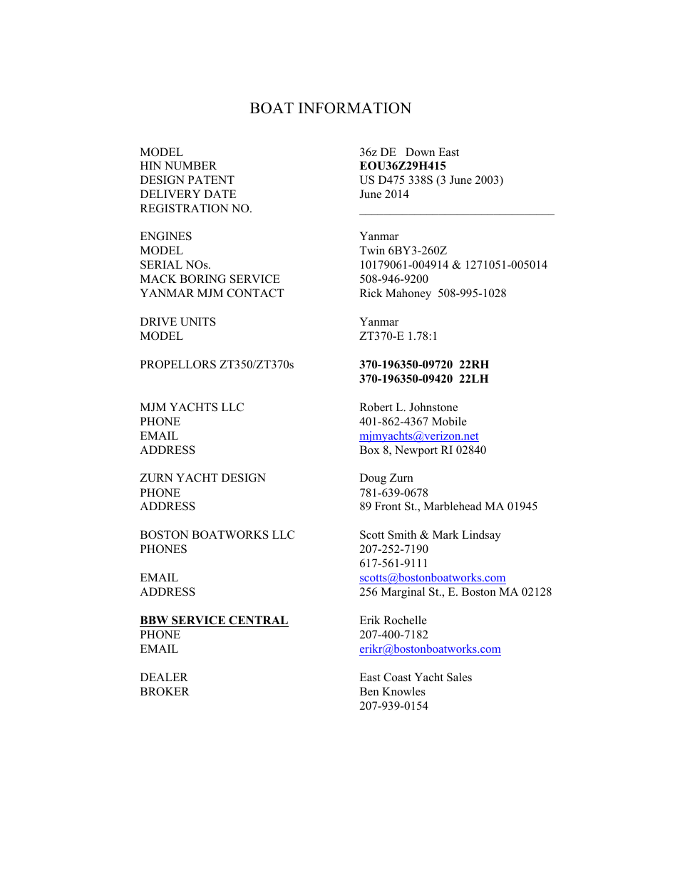 Boat information | MJM Yachts 36z Express User Manual | Page 3 / 62