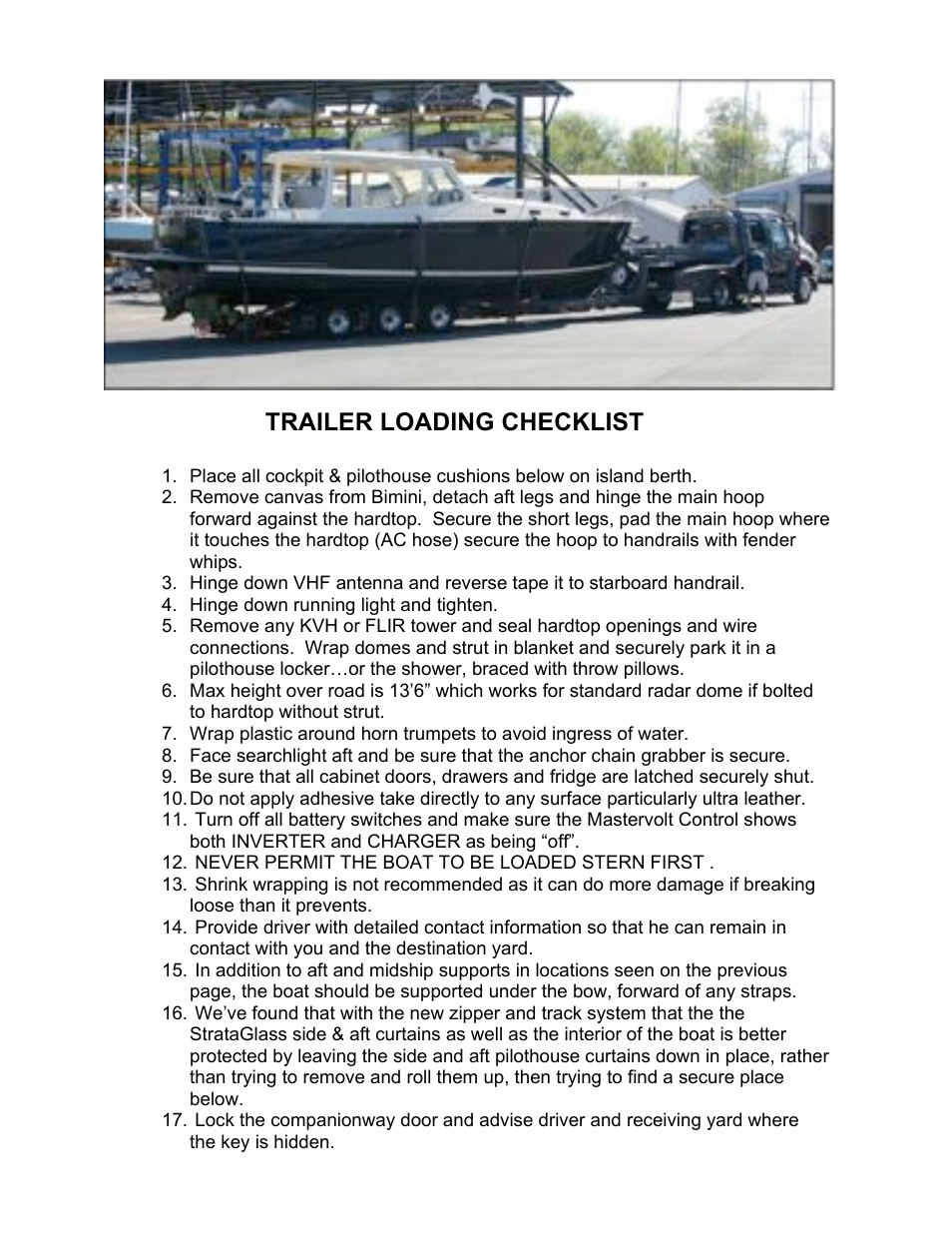 Trailer loading checklist | MJM Yachts 40z Express User Manual | Page 58 / 64