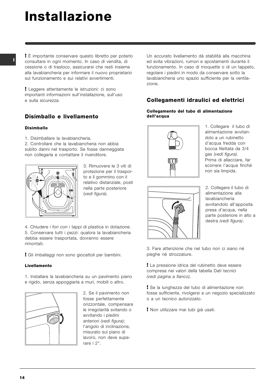 Installazione | Indesit WIN 101 User Manual | Page 14 / 72