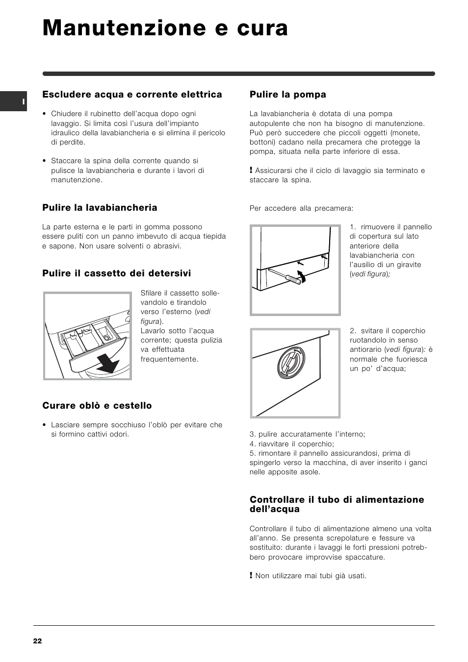 Manutenzione e cura | Indesit WIN 101 User Manual | Page 22 / 72