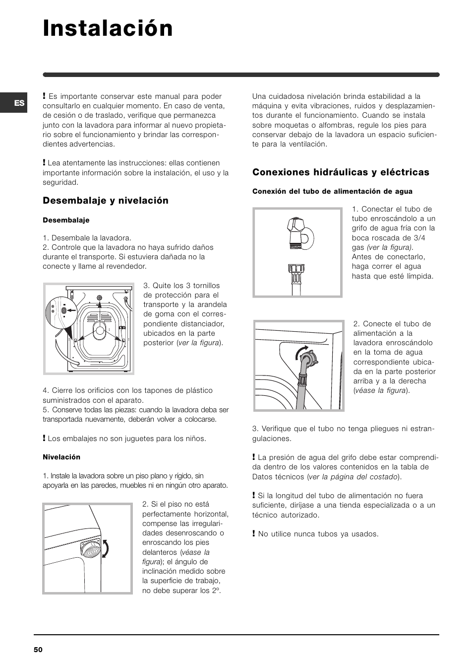 Instalación | Indesit WIN 101 User Manual | Page 50 / 72