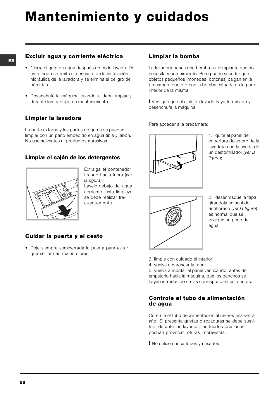 Mantenimiento y cuidados | Indesit WIN 101 User Manual | Page 58 / 72