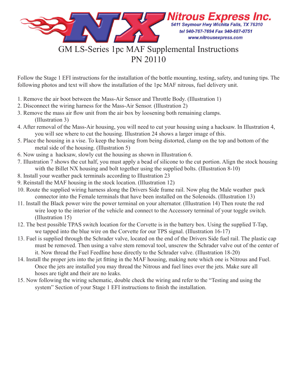 Nitrous Express GM LS-Series 1pc MAF (20110) User Manual | 4 pages