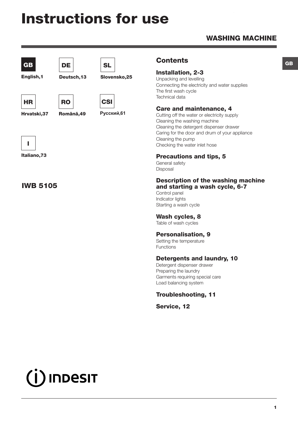 Indesit IWB 5105 User Manual | 84 pages