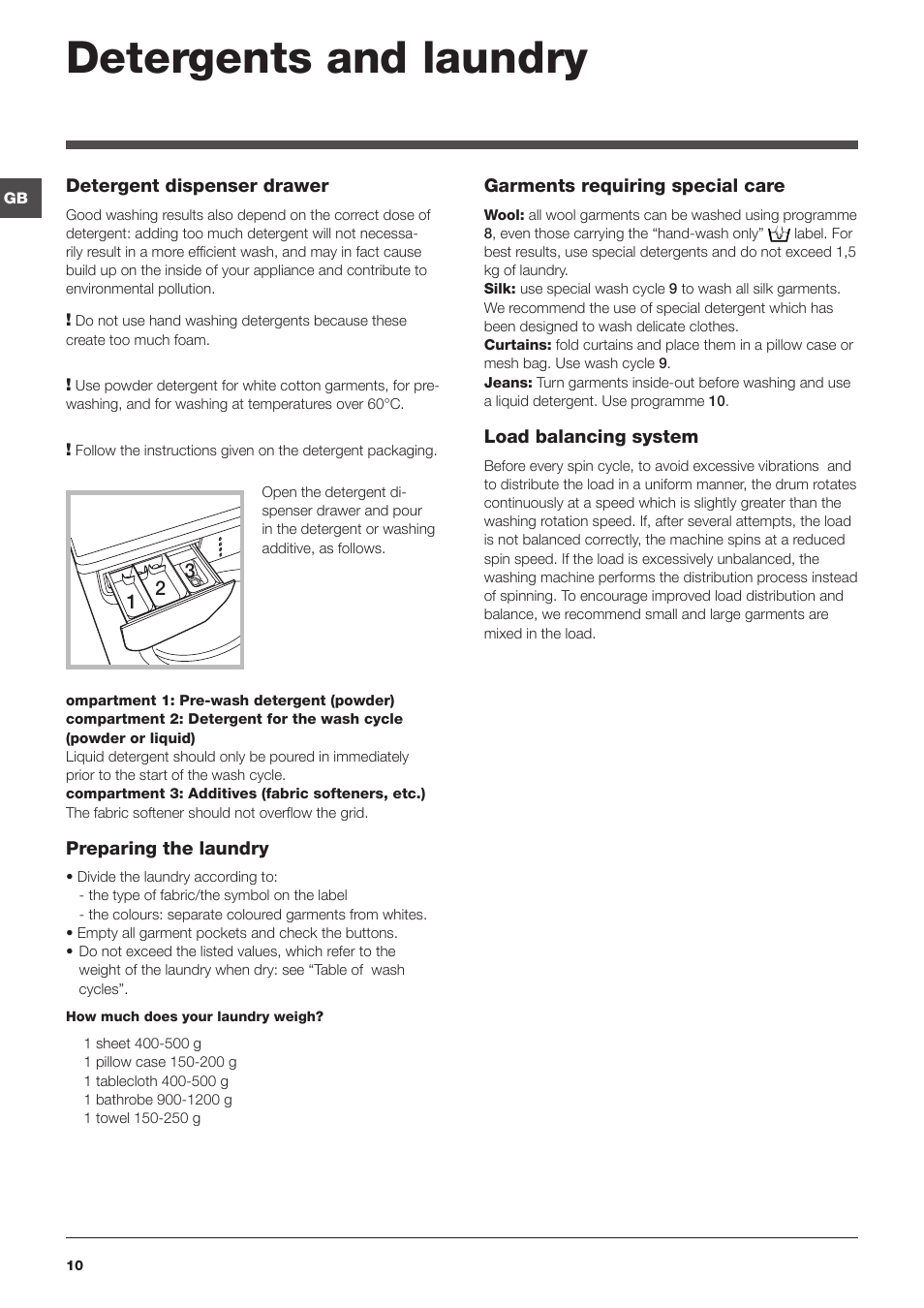 Detergents and laundry | Indesit IWB 5105 User Manual | Page 10 / 84