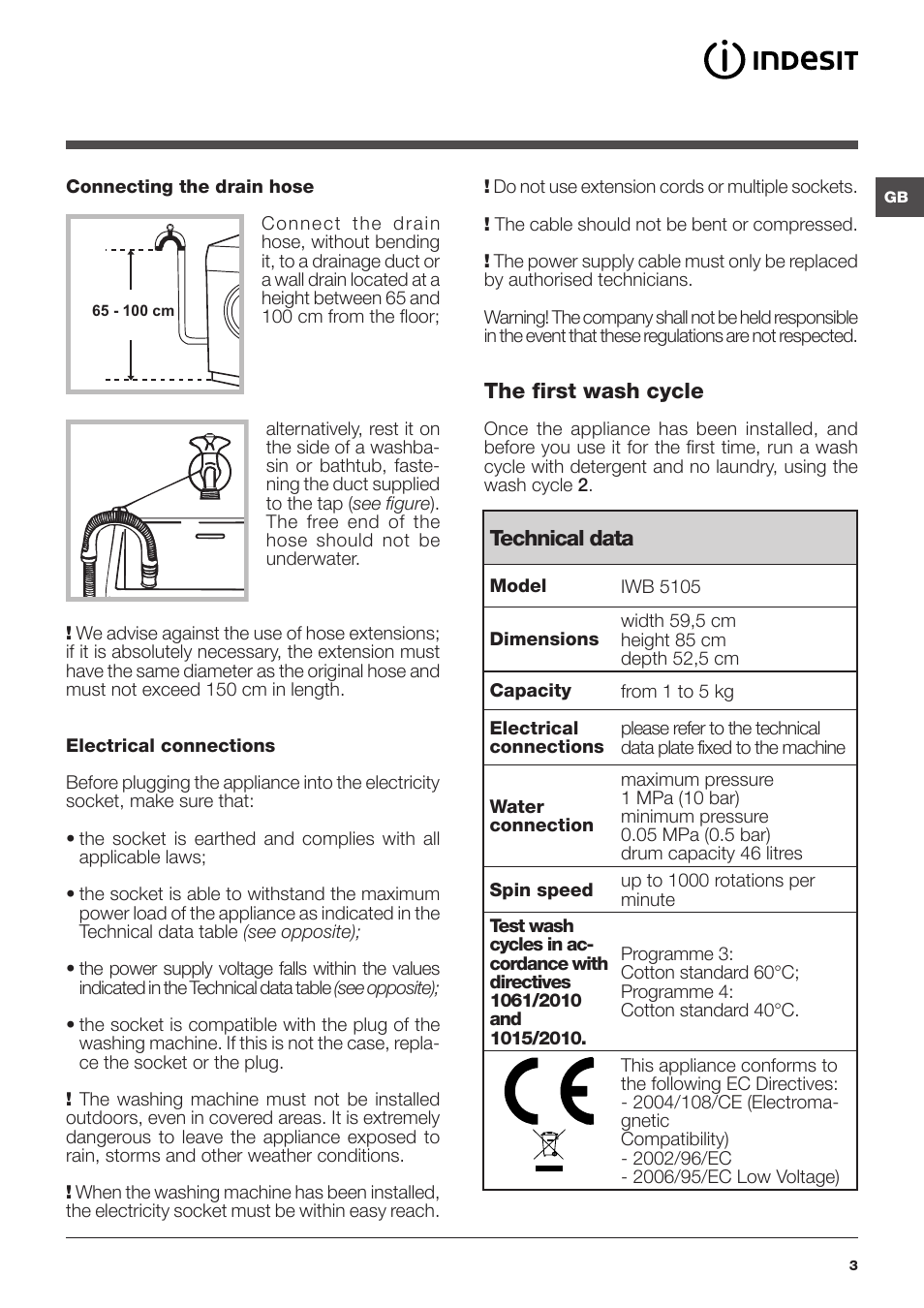 Indesit IWB 5105 User Manual | Page 3 / 84