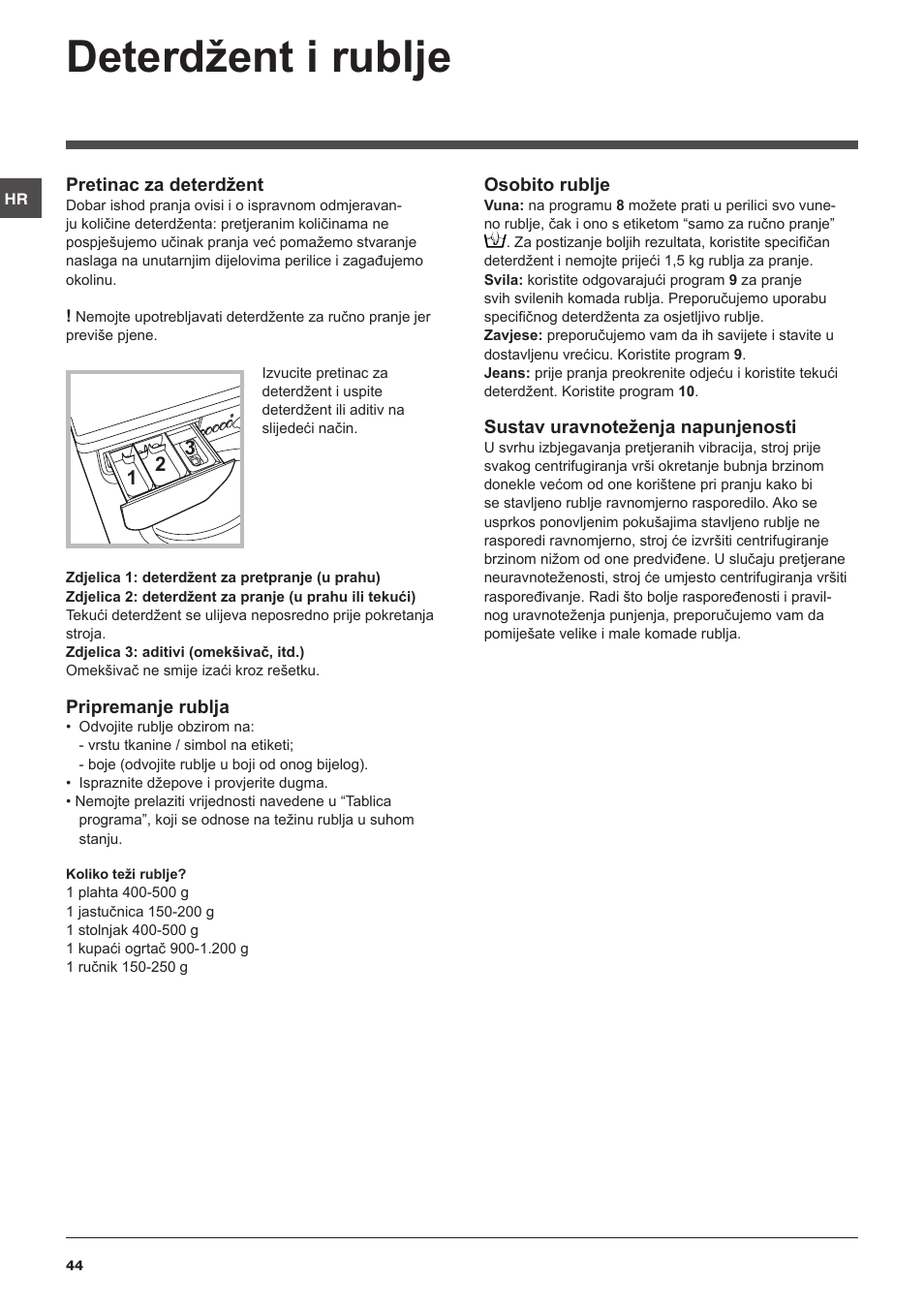 Deterdžent i rublje | Indesit IWB 5105 User Manual | Page 44 / 84