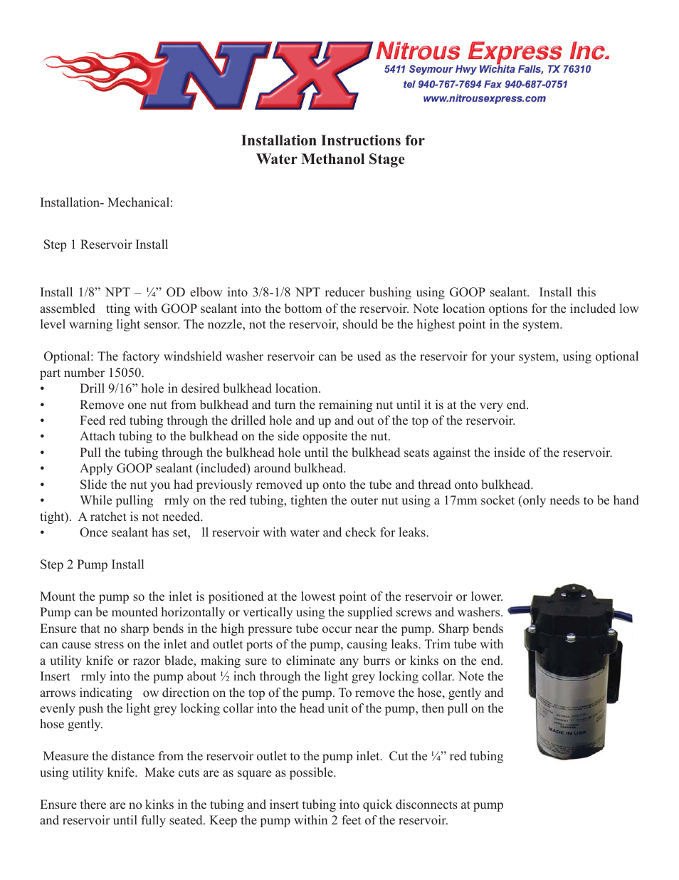 Nitrous Express Water Methanol Stage 3 User Manual | 11 pages