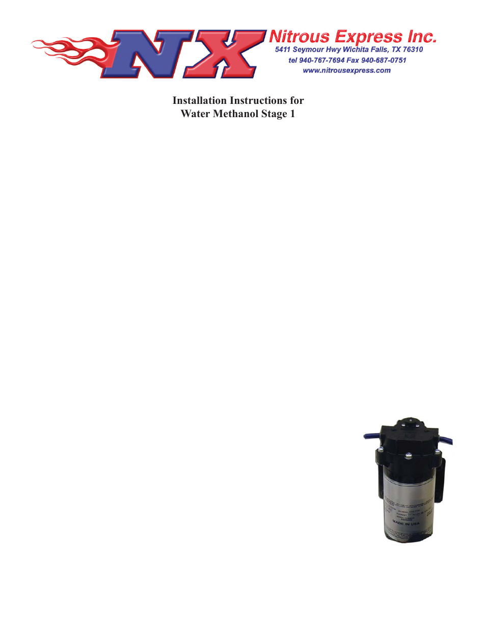 Nitrous Express Water Methanol Stage 1 User Manual | 7 pages