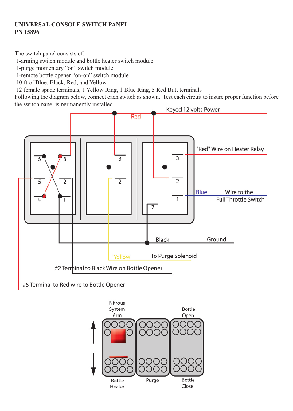 Nitrous Express UNIVERSAL CONSOLE SWITCH PANEL (15896) User Manual | 1 page