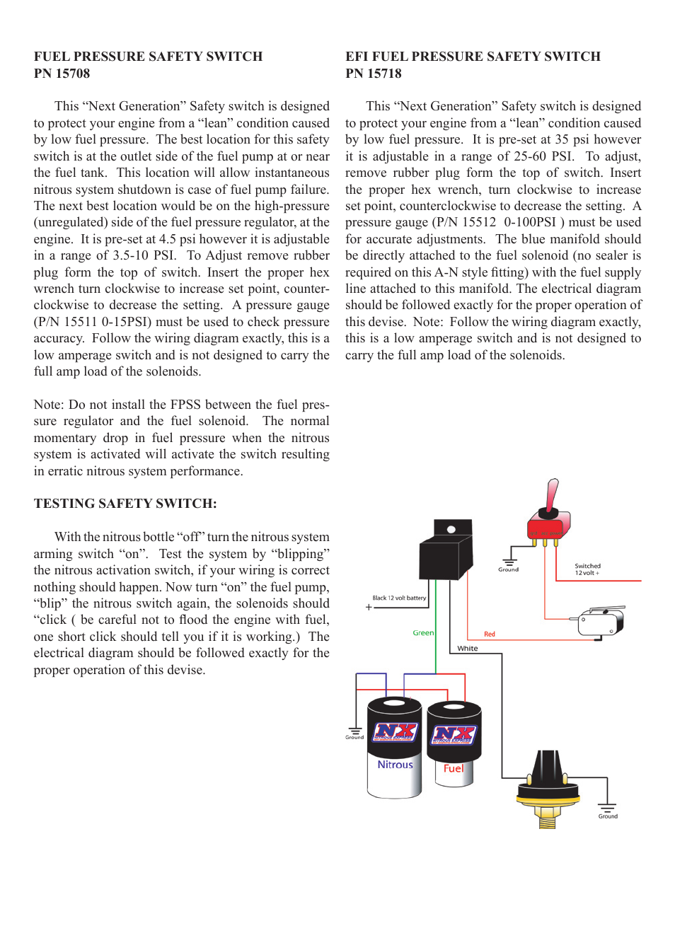 Nitrous Express EFI FUEL PRESSURE SAFETY SWITCH (15718) User Manual | 1 page