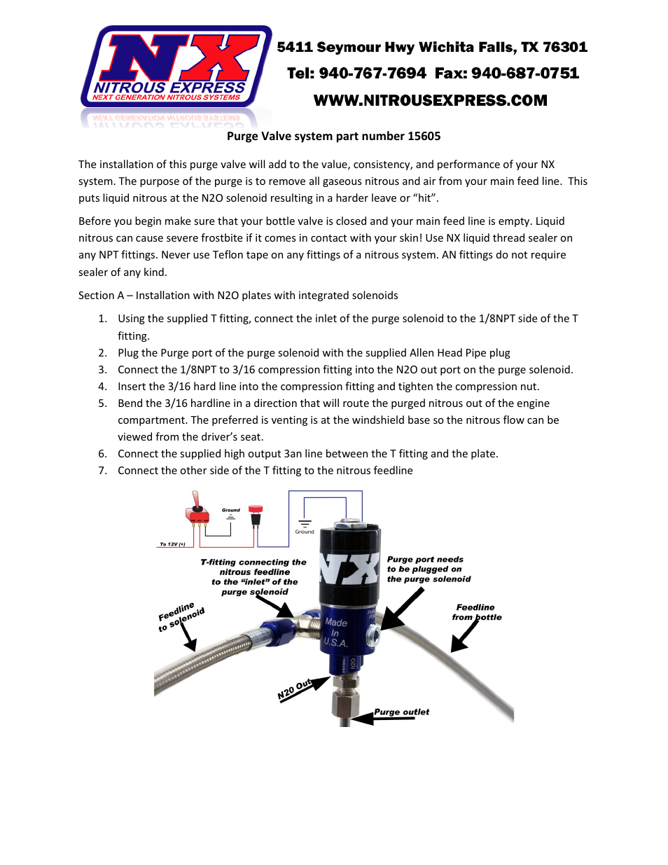 Nitrous Express Purge Valve system (15605) User Manual | 2 pages