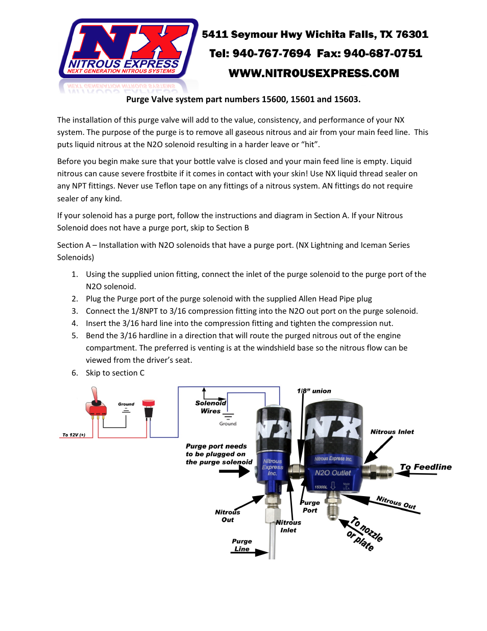 Nitrous Express Purge Valve system (15603) User Manual | 2 pages