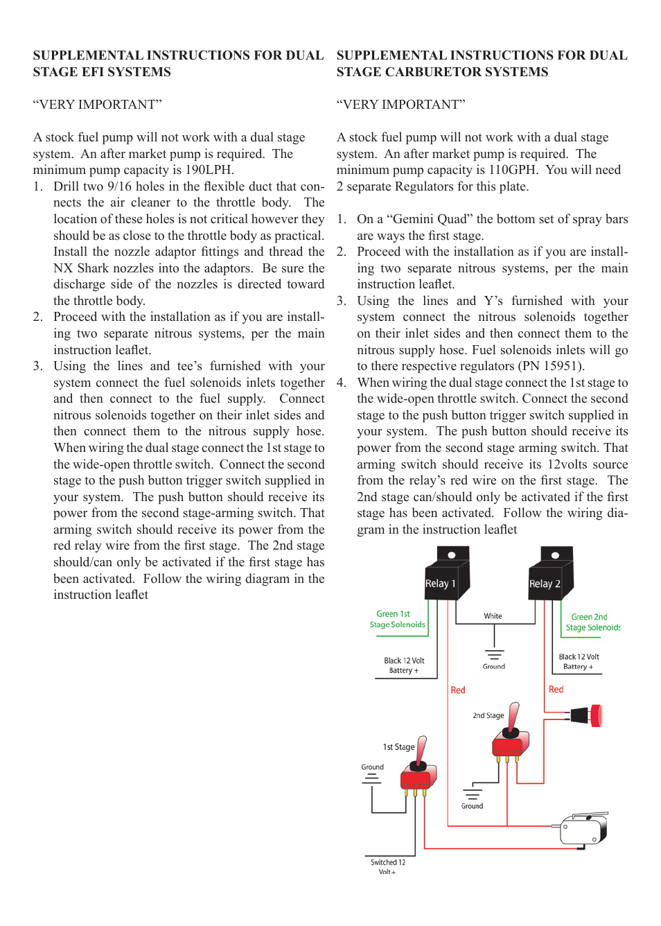Nitrous Express DUAL STAGE CARBURETOR SYSTEMS User Manual | 1 page