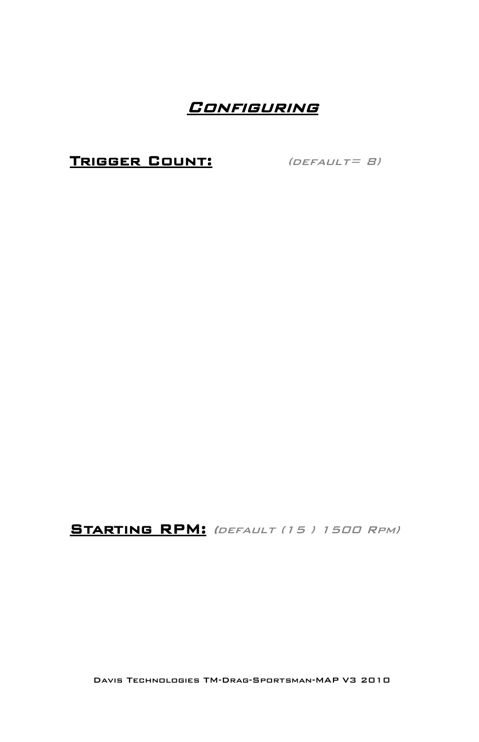 Configuring, Trigger count, Starting rpm | Nitrous Express DRAG-SPORTSMAN N2O User Manual | Page 15 / 21