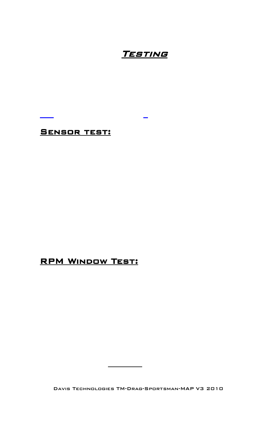 Testing, Sensor test, Rpm window test | Nitrous Express DRAG-SPORTSMAN N2O User Manual | Page 9 / 21