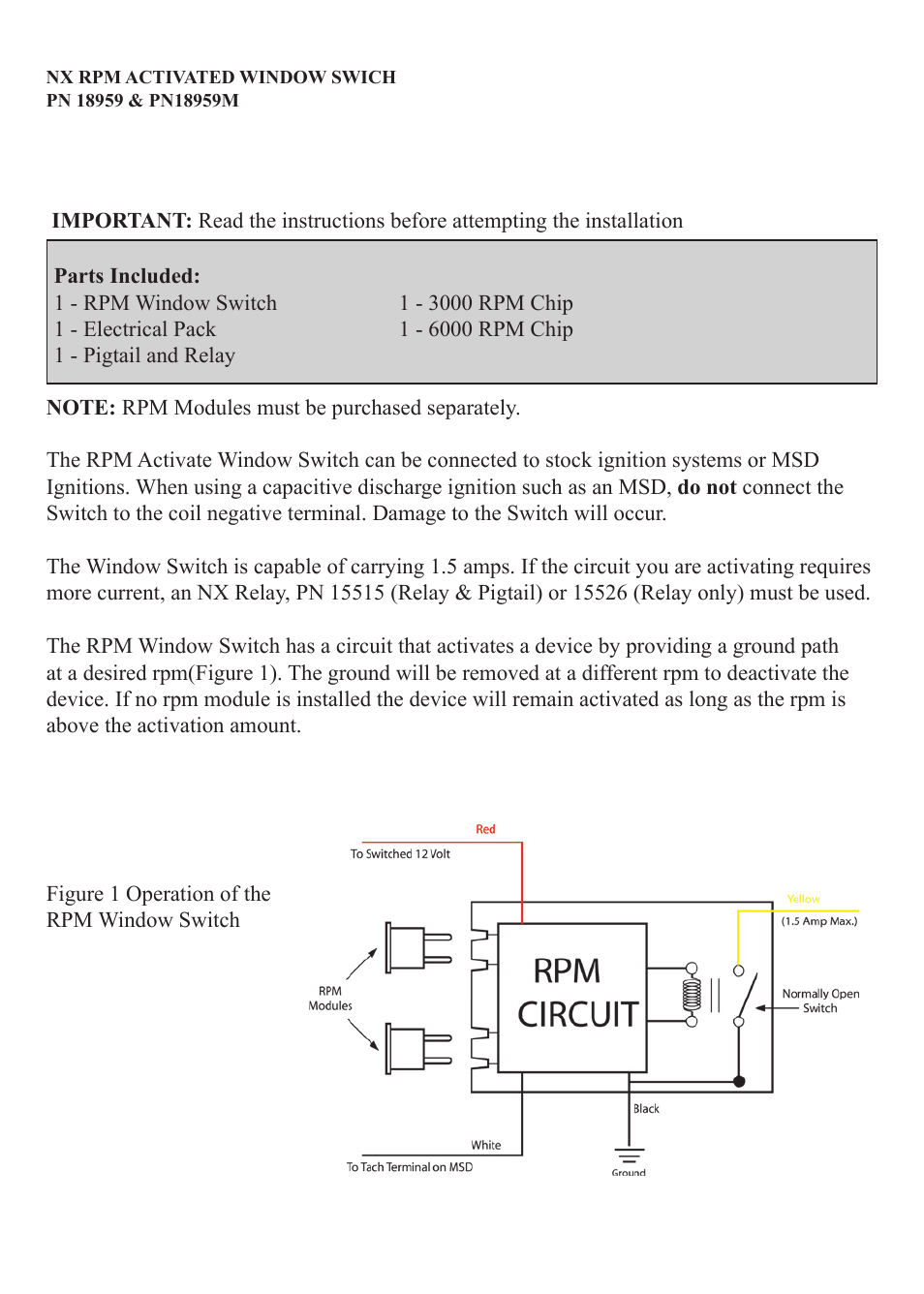 Nitrous Express NX RPM ACTIVATED WINDOW SWICH (18959M) User Manual | 4 pages