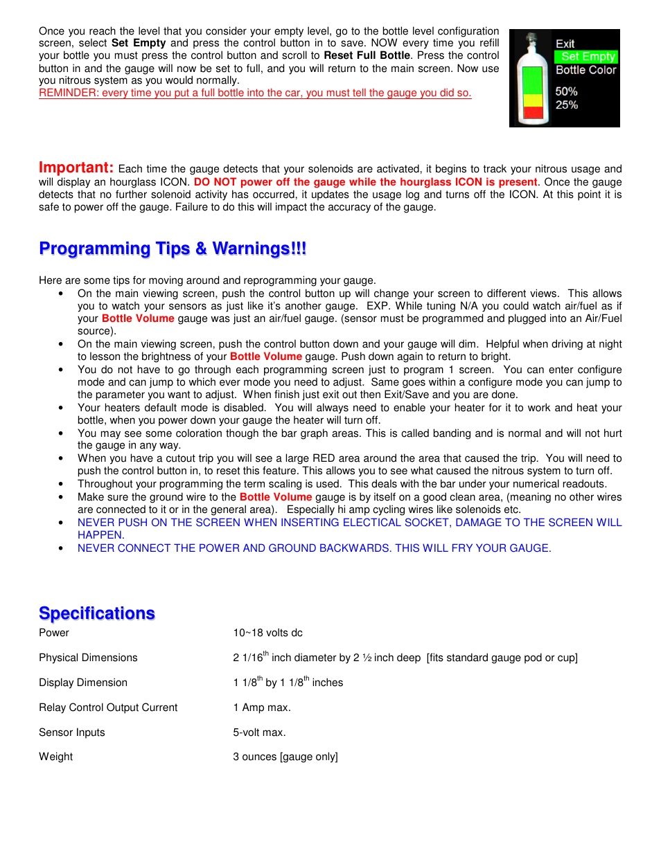 Nitrous Express Octane Series Bottle Volume User Manual | Page 12 / 14