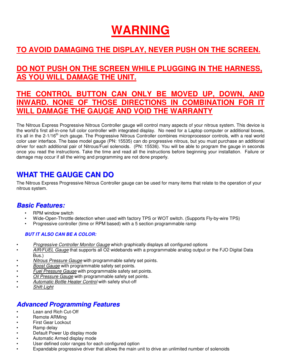 Warning | Nitrous Express Octane Series Progressive User Manual | Page 3 / 19