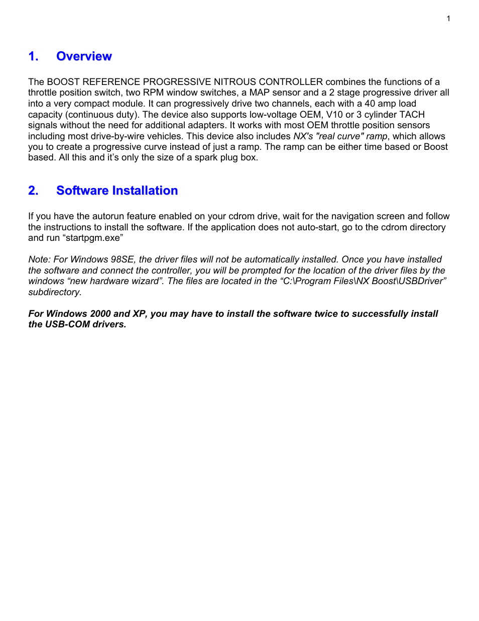 Overview, Software installation | Nitrous Express Boost Reference Progressive User Manual | Page 3 / 11