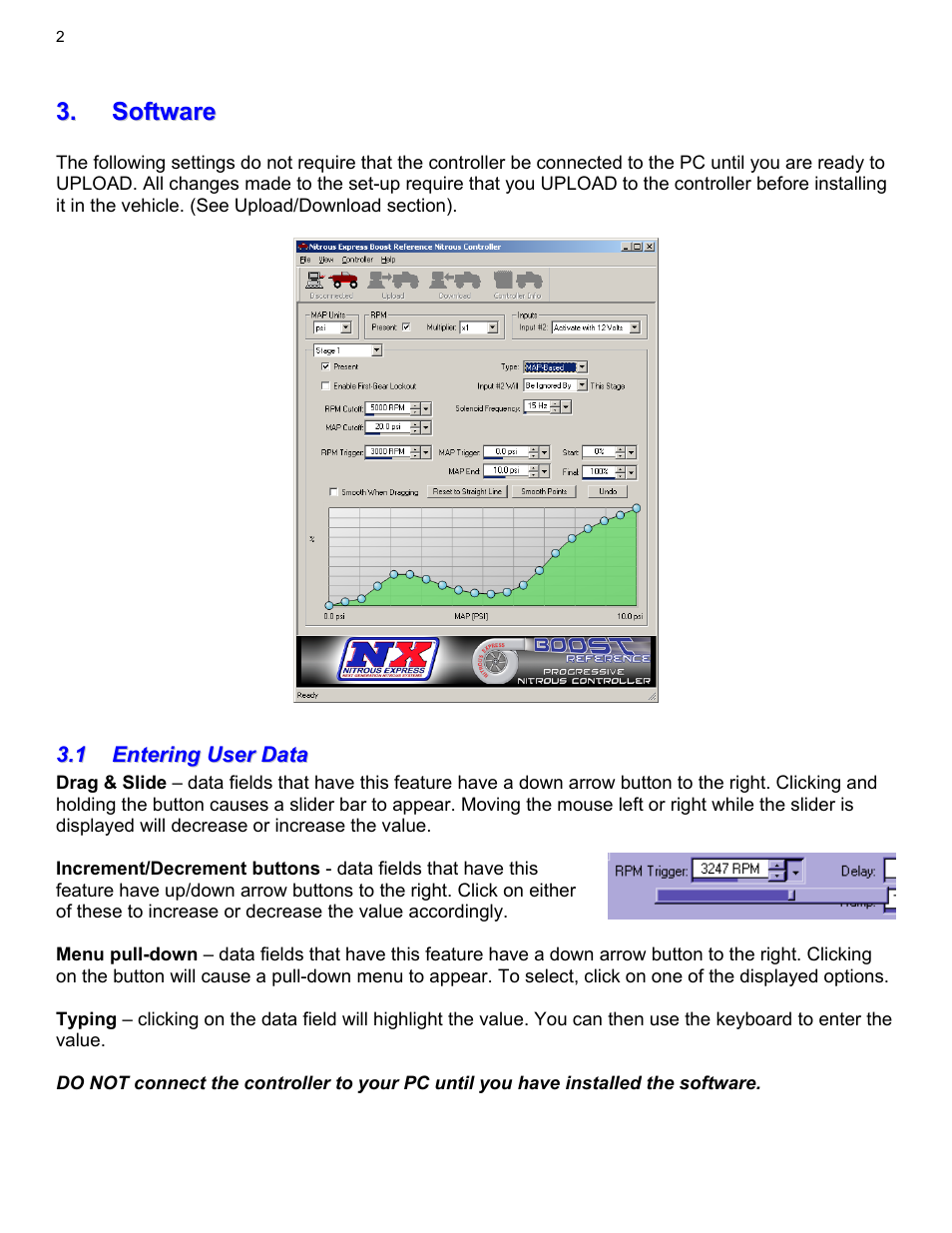 Software, 1entering user data, Entering user data | Nitrous Express Boost Reference Progressive User Manual | Page 4 / 11