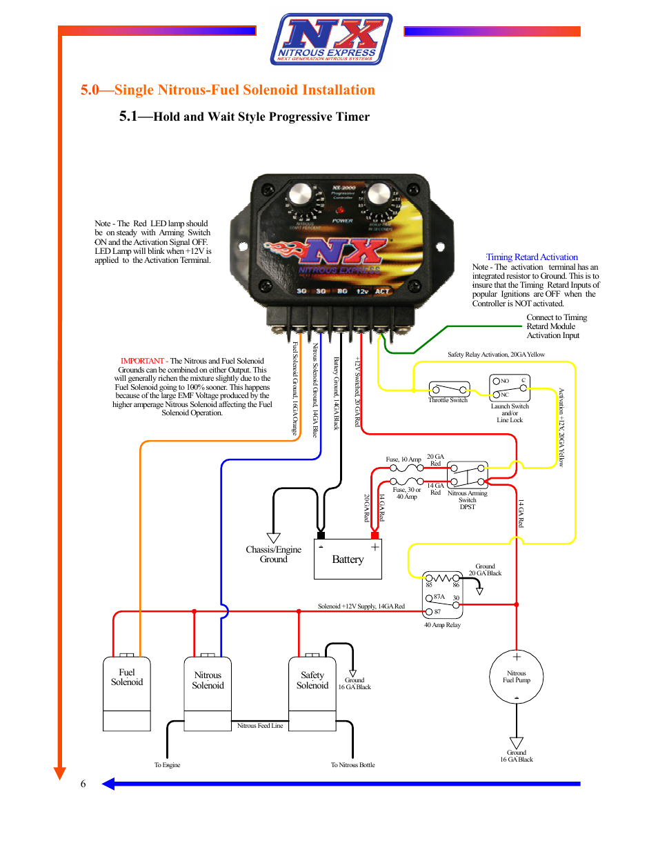 0— single nitrous-fuel solenoid installation, Hold and wait style progressive timer, Battery | Nitrous Express 2 Dial Progressive Controller (15835) User Manual | Page 6 / 11