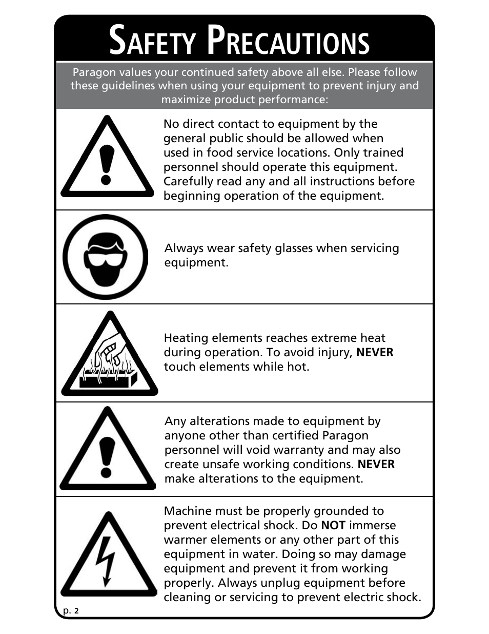 Afety, Recautions | Paragon 2218 (230v) Prostyle with Pump User Manual | Page 2 / 6