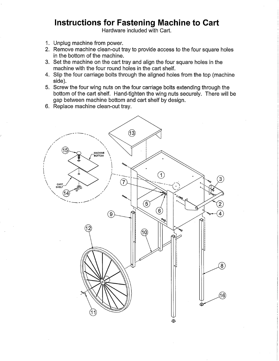 Fasten machine to cart | Paragon 3090010 LARGE CART User Manual | Page 4 / 8