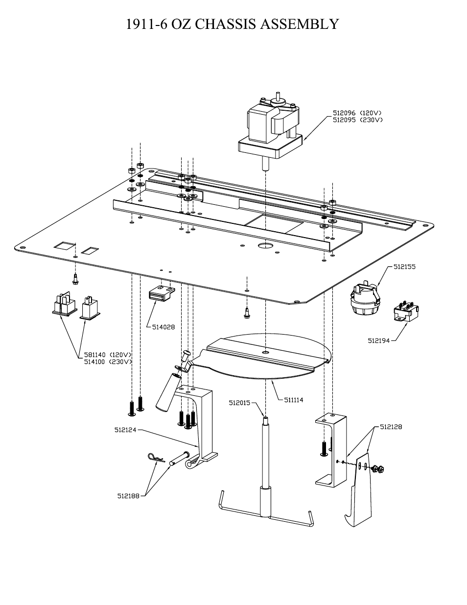 1911 6 chassis assembly | Paragon 1206710 (230V) PROFESSIONAL SERIES 6 User Manual | Page 10 / 16