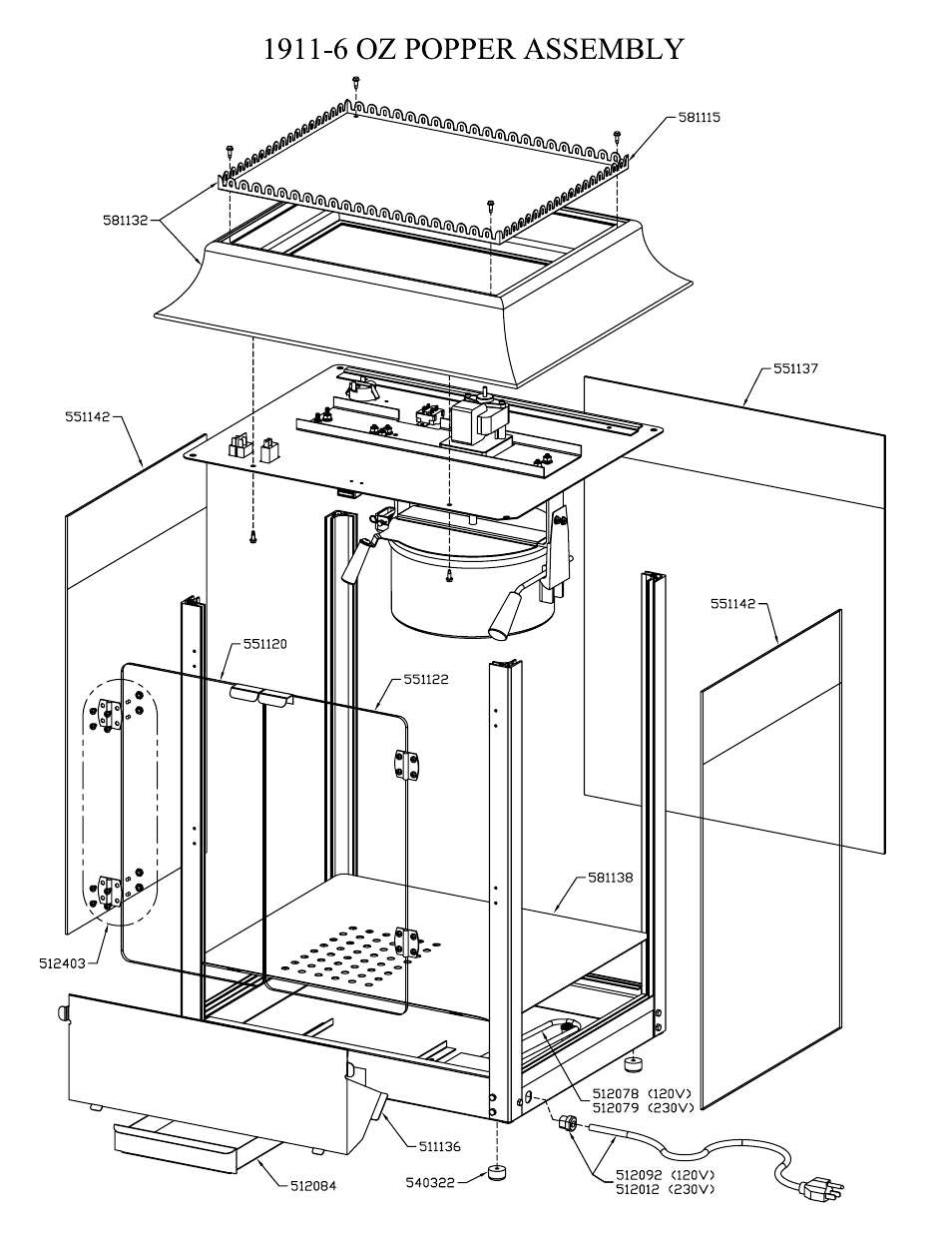 1911 6 popper assembly | Paragon 1206710 (230V) PROFESSIONAL SERIES 6 User Manual | Page 7 / 16