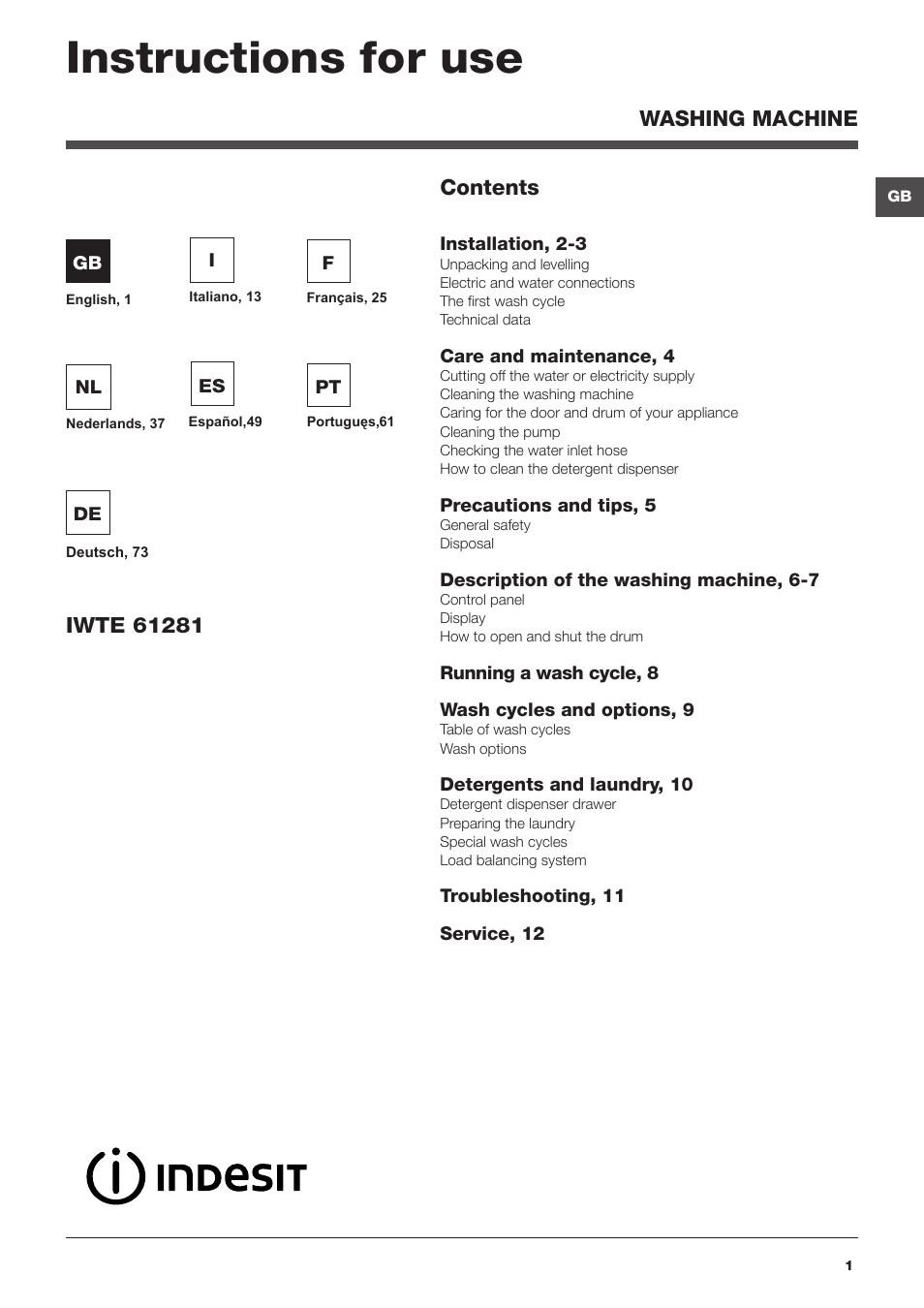 Indesit IWTE 61281 ECO User Manual | 84 pages