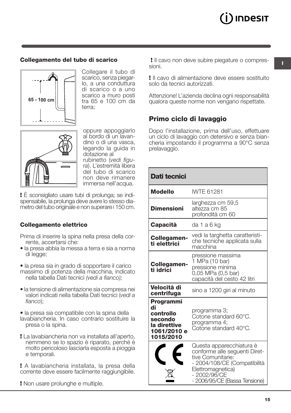 Indesit IWTE 61281 ECO User Manual | Page 15 / 84