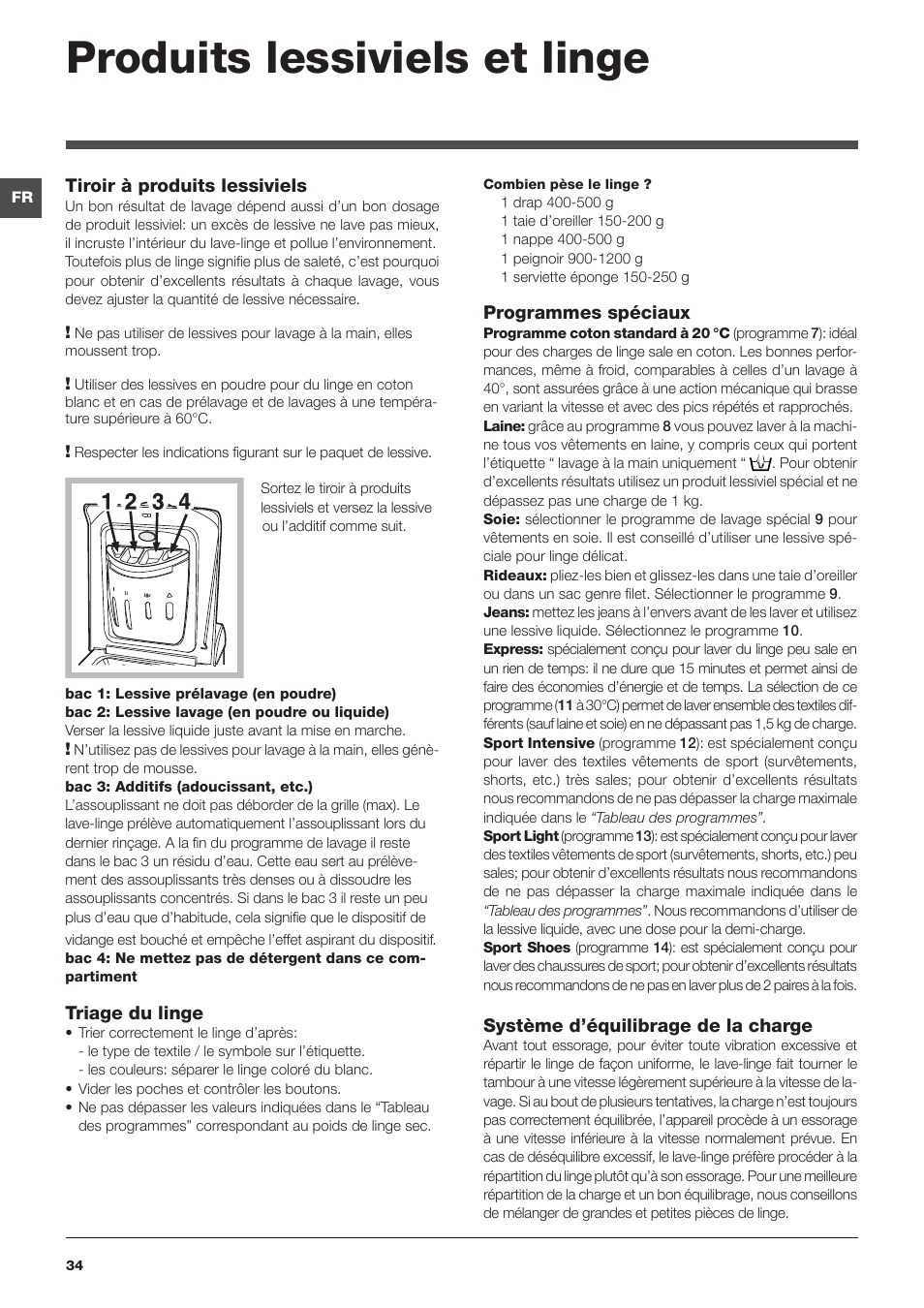 Produits lessiviels et linge | Indesit IWTE 61281 ECO User Manual | Page 34 / 84