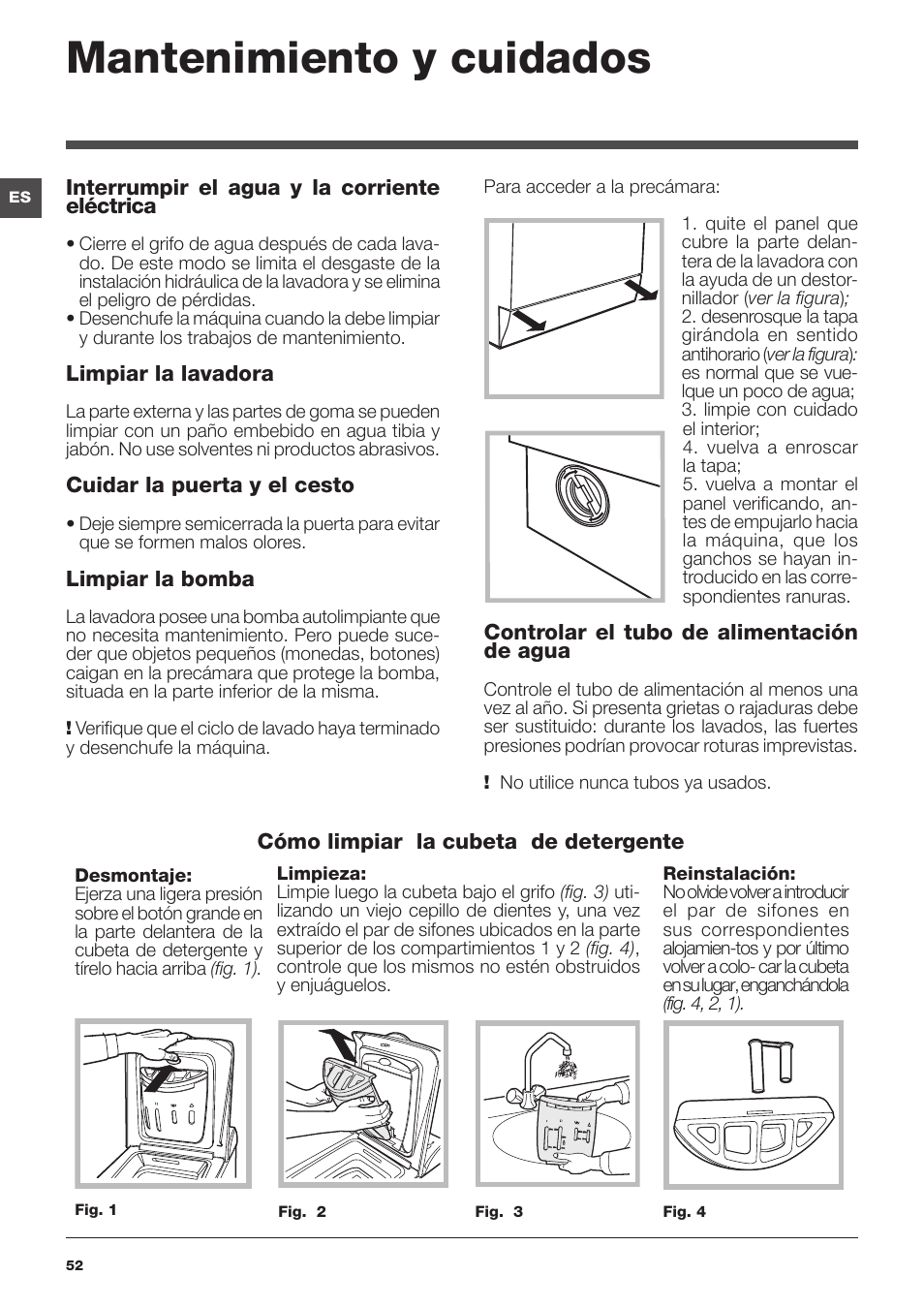 Mantenimiento y cuidados | Indesit IWTE 61281 ECO User Manual | Page 52 / 84