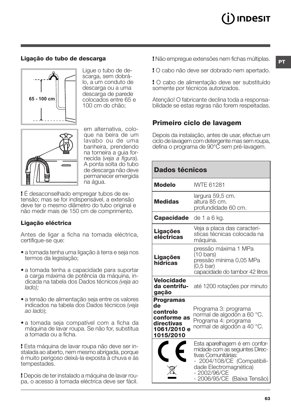 Indesit IWTE 61281 ECO User Manual | Page 63 / 84