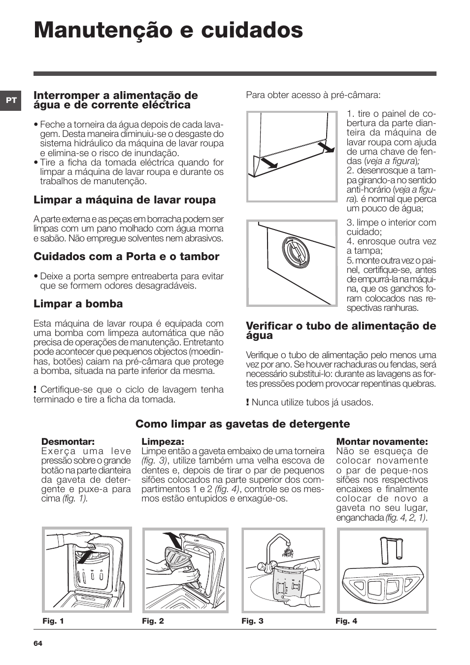 Manutenção e cuidados | Indesit IWTE 61281 ECO User Manual | Page 64 / 84