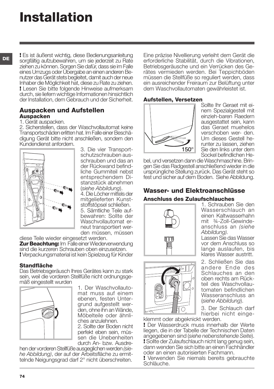 Installation | Indesit IWTE 61281 ECO User Manual | Page 74 / 84